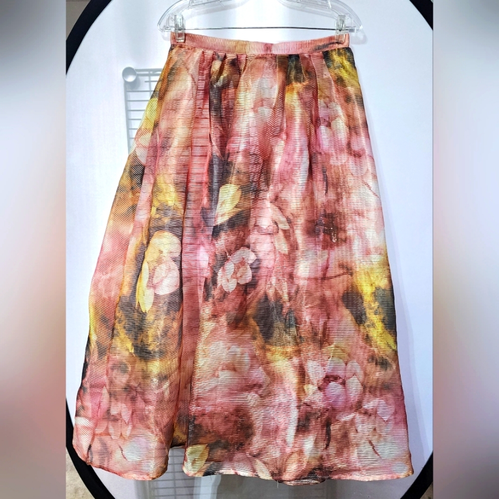 INA sheer floral pink maxi skirt L Boho Feminine